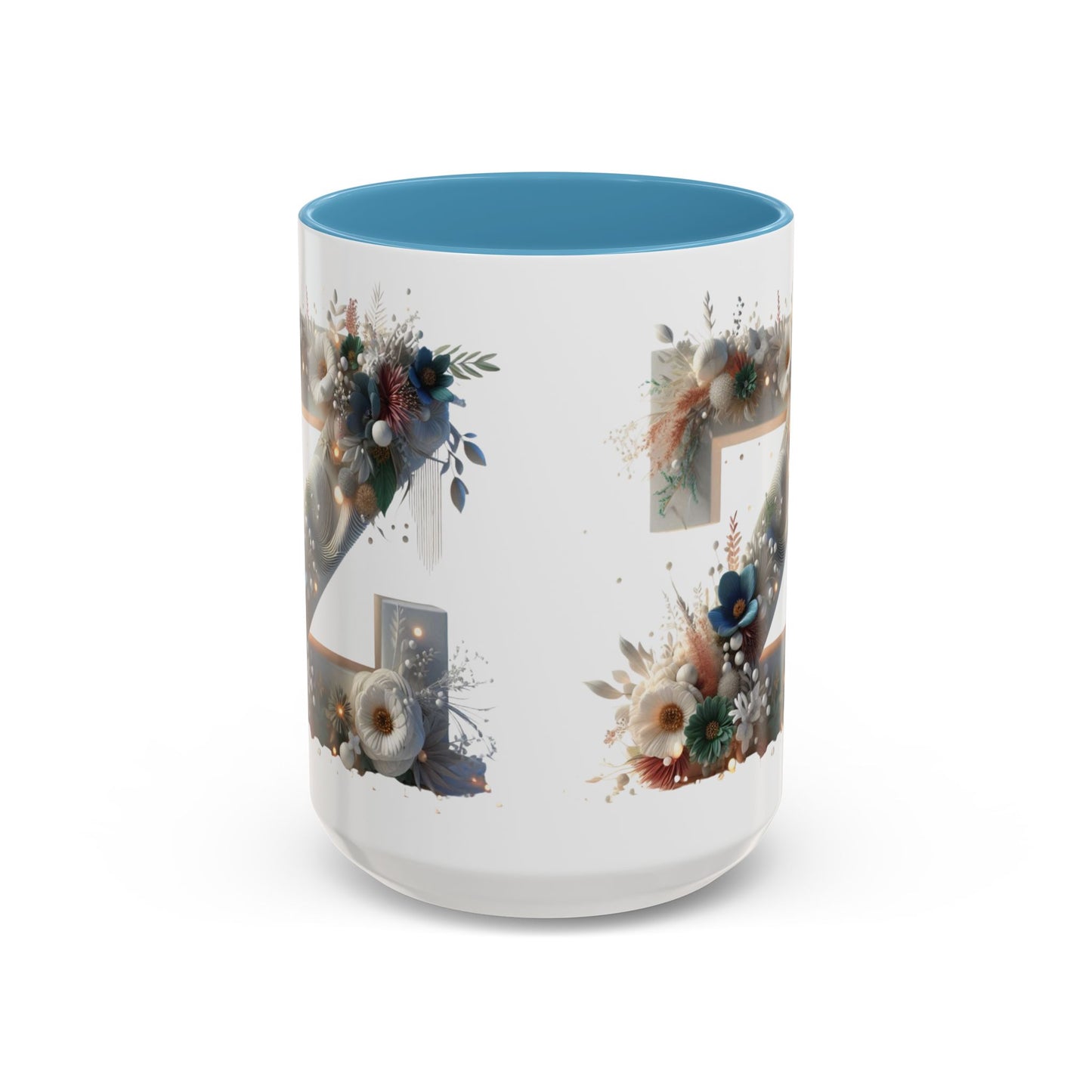 Floral Monogram 'Z' Accent Coffee Mug — 15oz Personalized Initial Mug