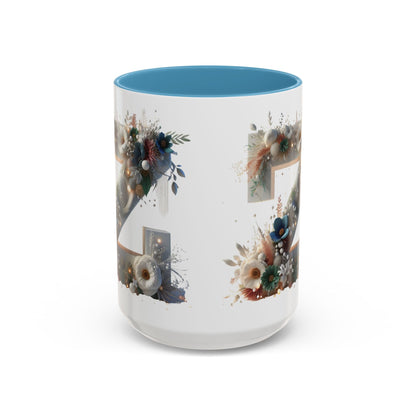 Floral Monogram 'Z' Accent Coffee Mug — 15oz Personalized Initial Mug