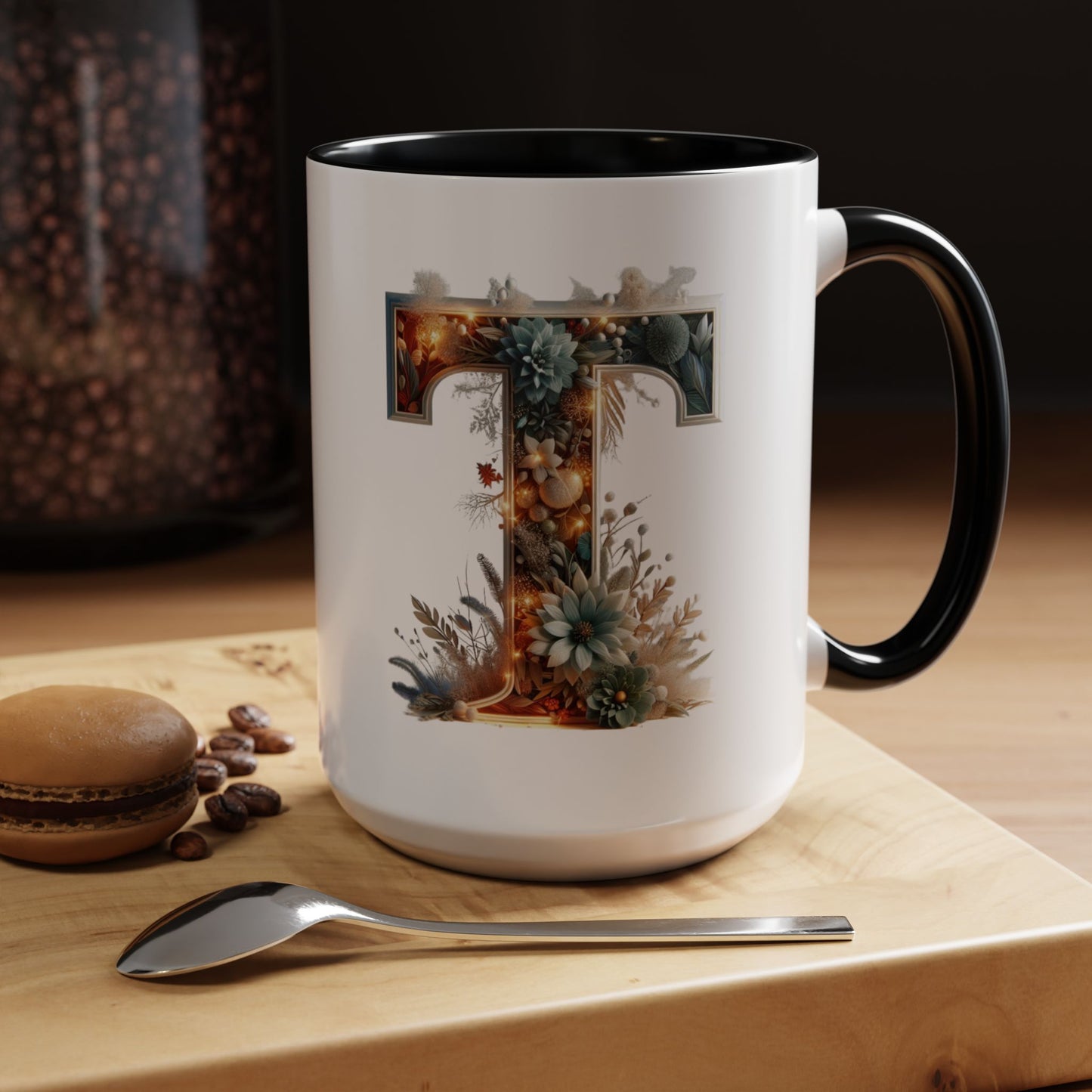 Accent Letter 'T' Coffee Mug — Colorful 15oz Personalized Initial Mug