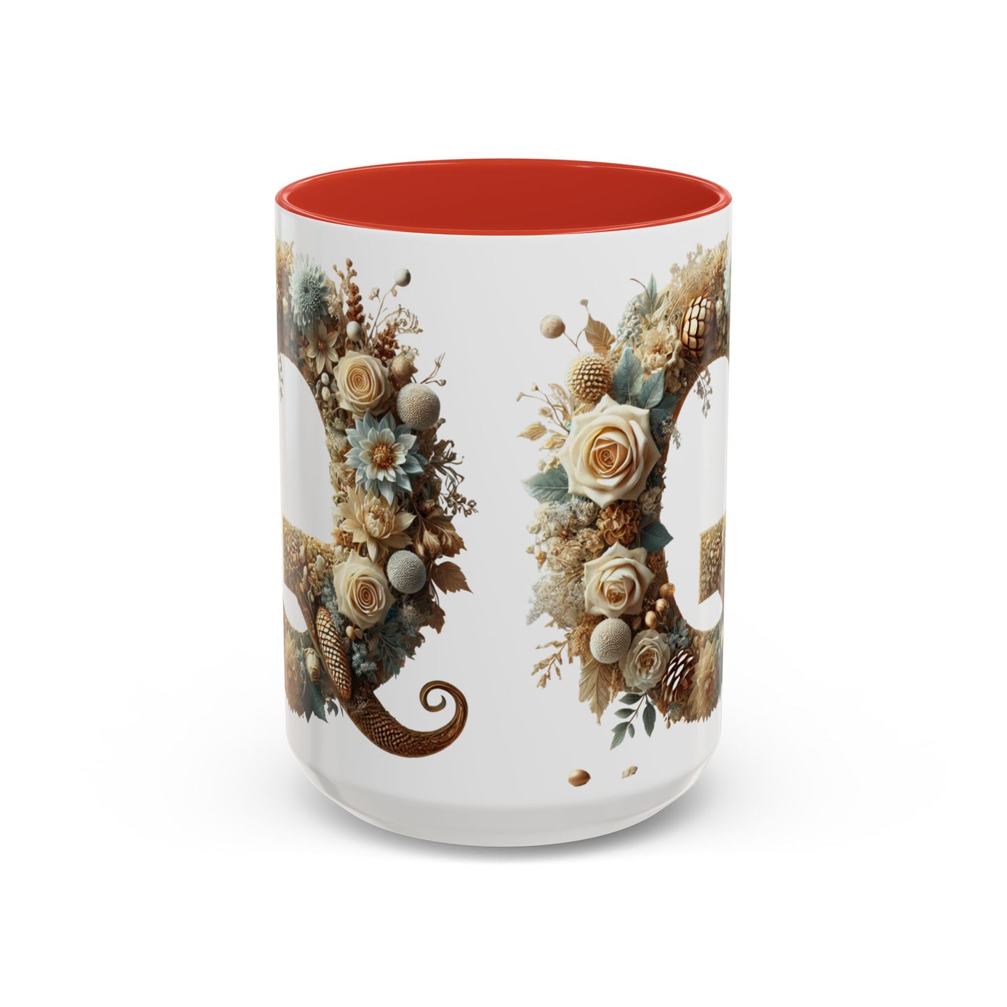 Floral Coffee Mug — Decorative 'Q' Monogram Accent Mug 15oz