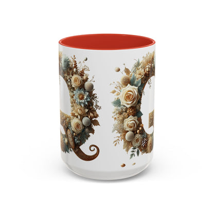 Floral Coffee Mug — Decorative 'Q' Monogram Accent Mug 15oz