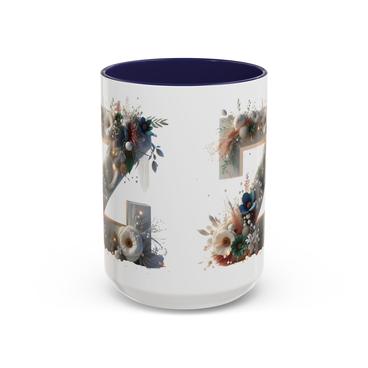 Floral Monogram 'Z' Accent Coffee Mug — 15oz Personalized Initial Mug