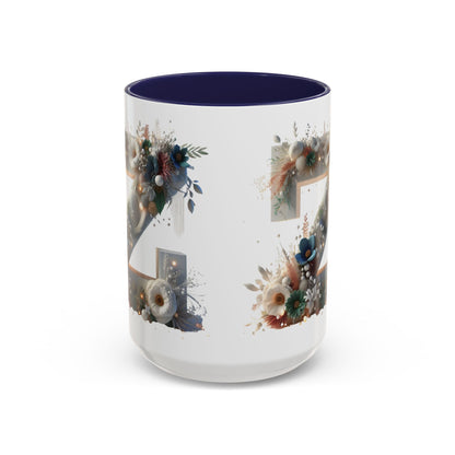 Floral Monogram 'Z' Accent Coffee Mug — 15oz Personalized Initial Mug