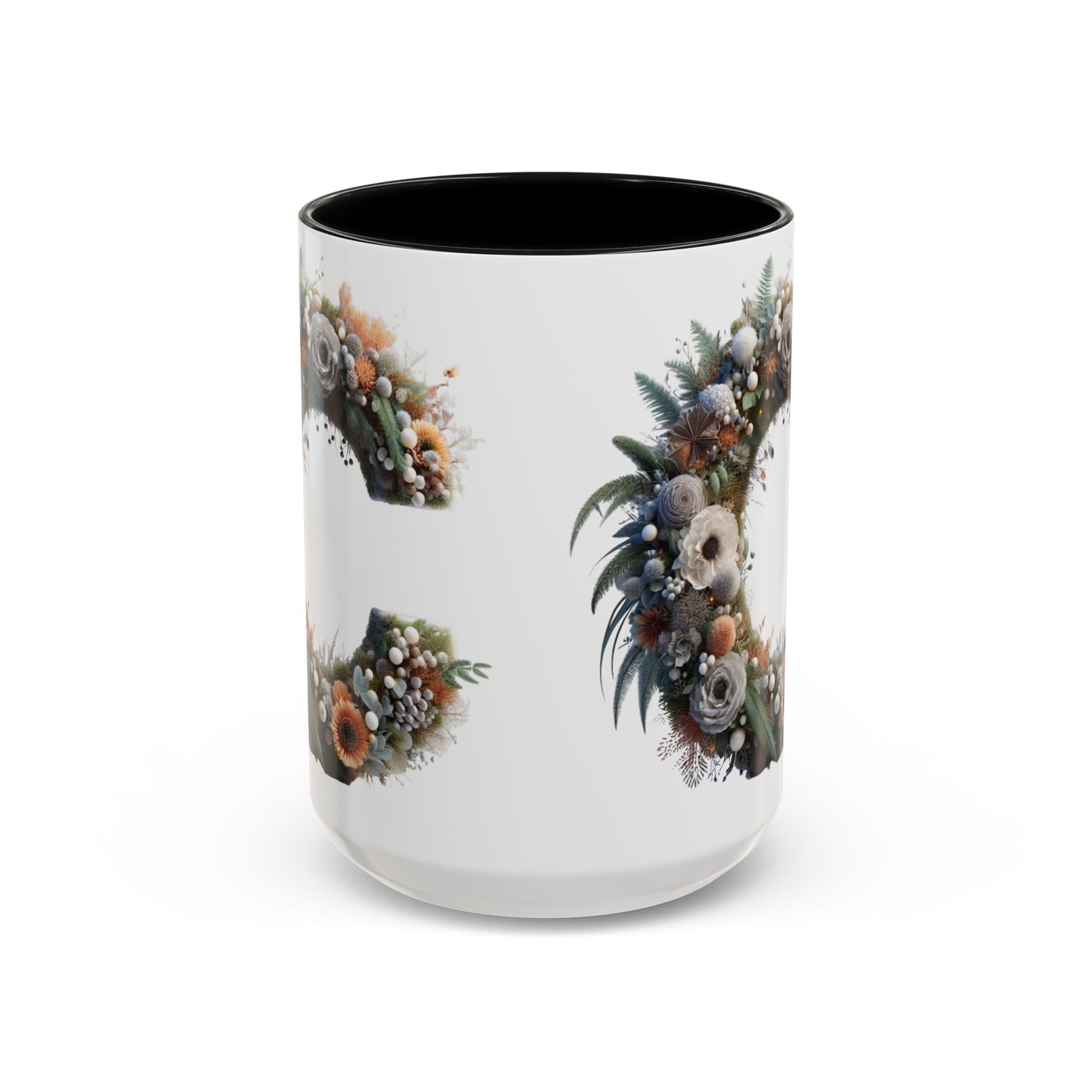 Floral Letter 'C' Accent Coffee Mug — Monogram Initial Ceramic Mug
