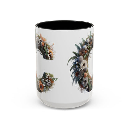 Floral Letter 'C' Accent Coffee Mug — Monogram Initial Ceramic Mug