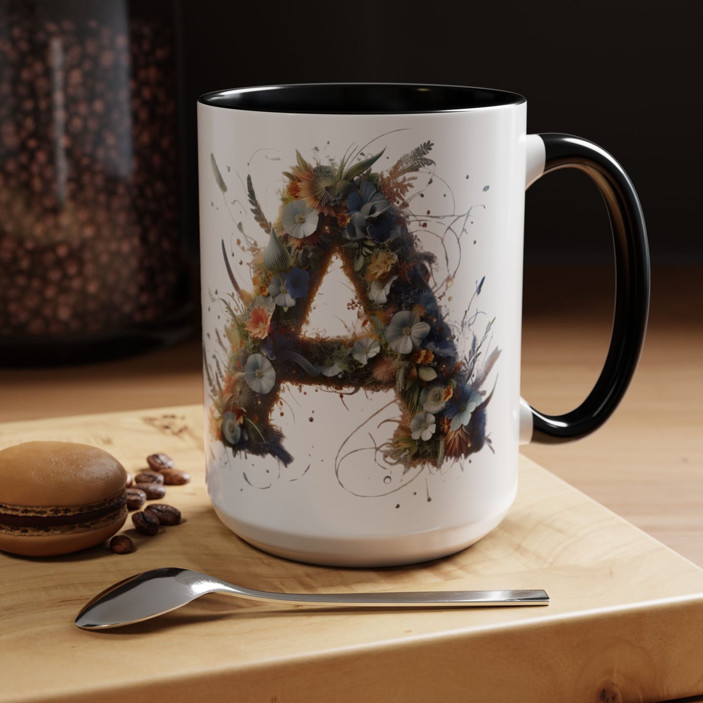 Floral Monogram 'A' Accent Coffee Mug — Artistic Alphabet Initial Gift