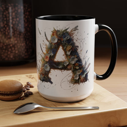 Floral Monogram 'A' Accent Coffee Mug — Artistic Alphabet Initial Gift