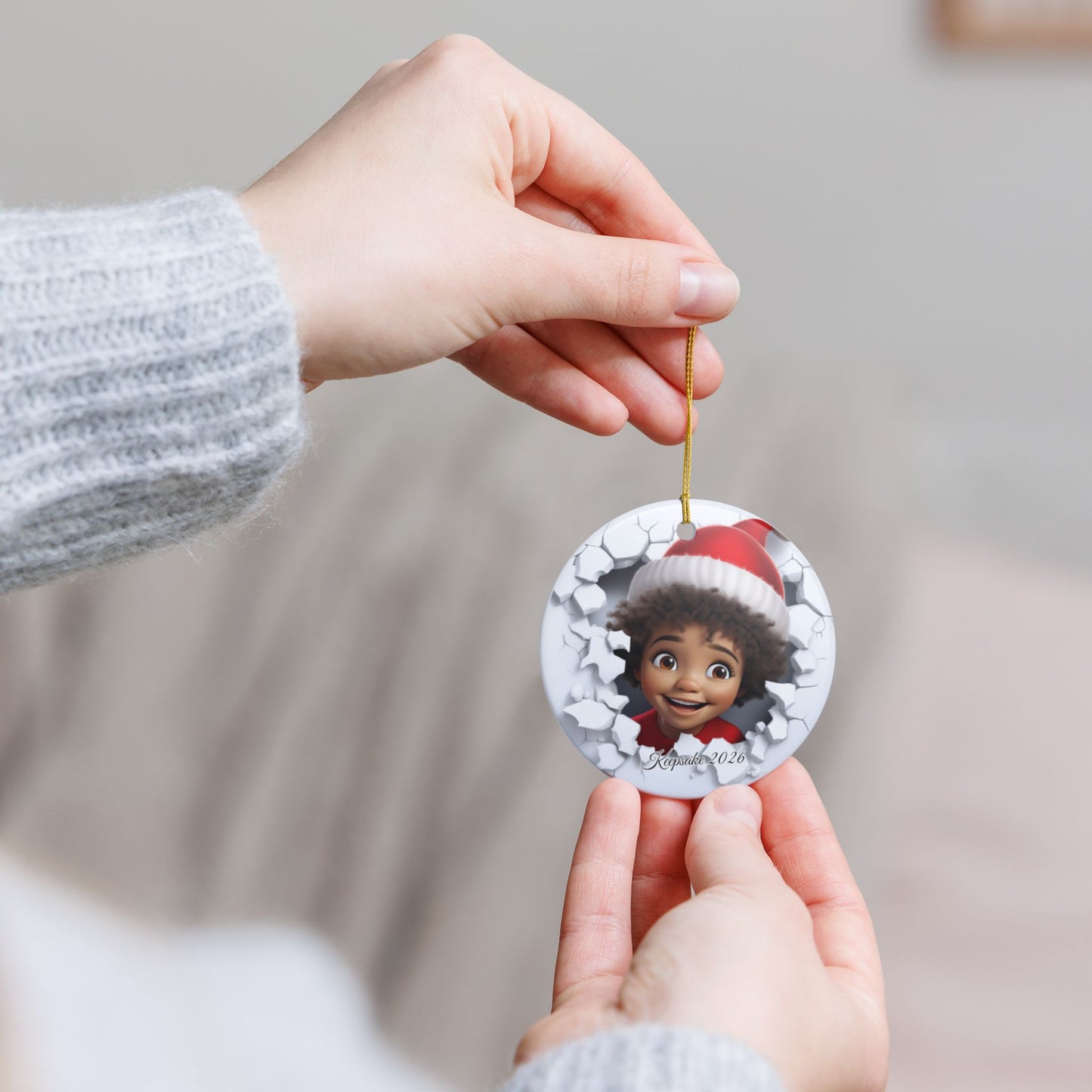Christmas Ceramic Ornament with 3D Cheerful Elf - 2026