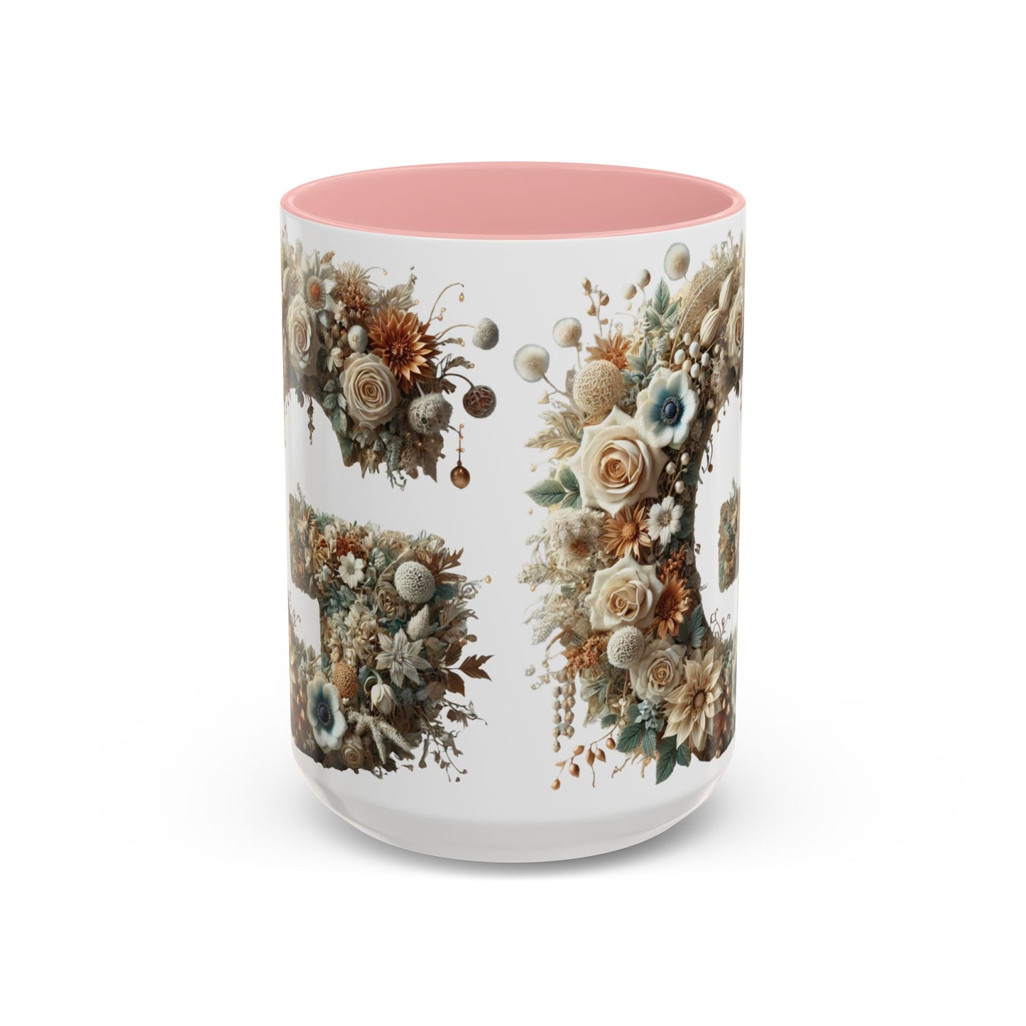 Floral Monogram 'G' Accent Coffee Mug — Botanical Initial Gift 15oz