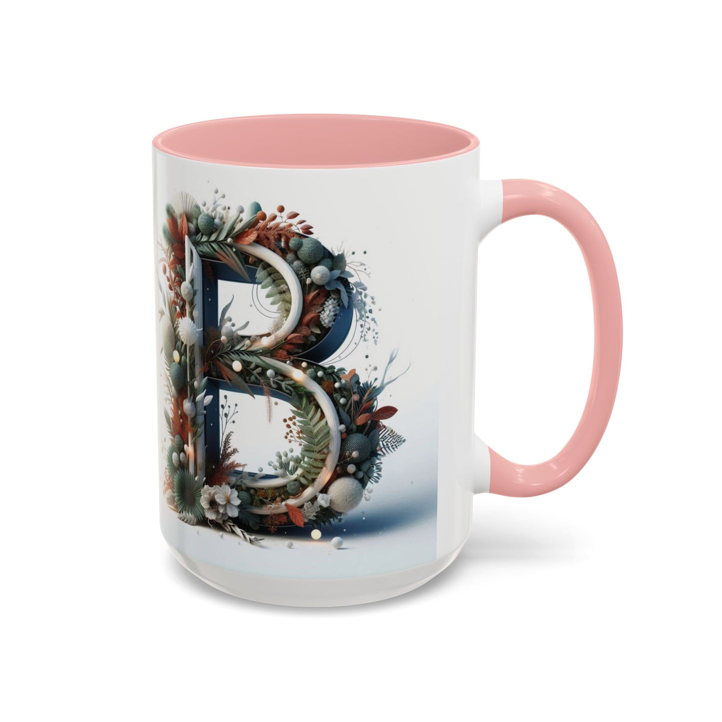 Monogram 'B' Accent Coffee Mug – Floral Holiday Initial 15oz