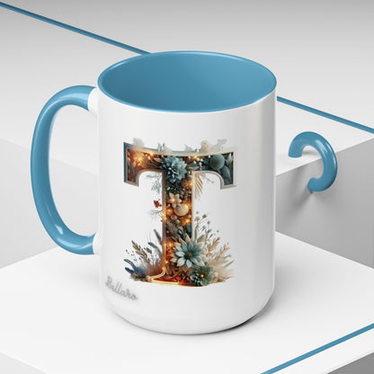 Accent Letter 'T' Coffee Mug — Colorful 15oz Personalized Initial Mug