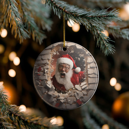 Santa Breaking Through Ornament - Hilarious Holiday Ceramic 3D Decoration