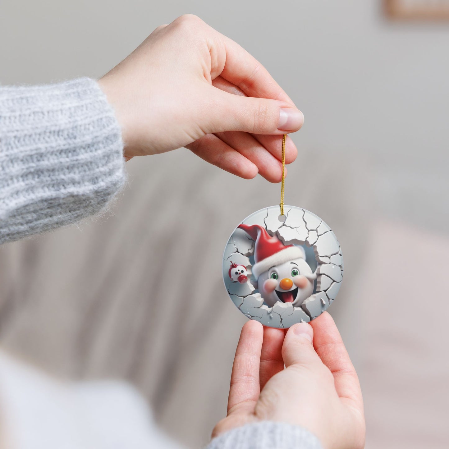 Festive 3D Snowman Ceramic Ornament — Holiday Tree Decoration