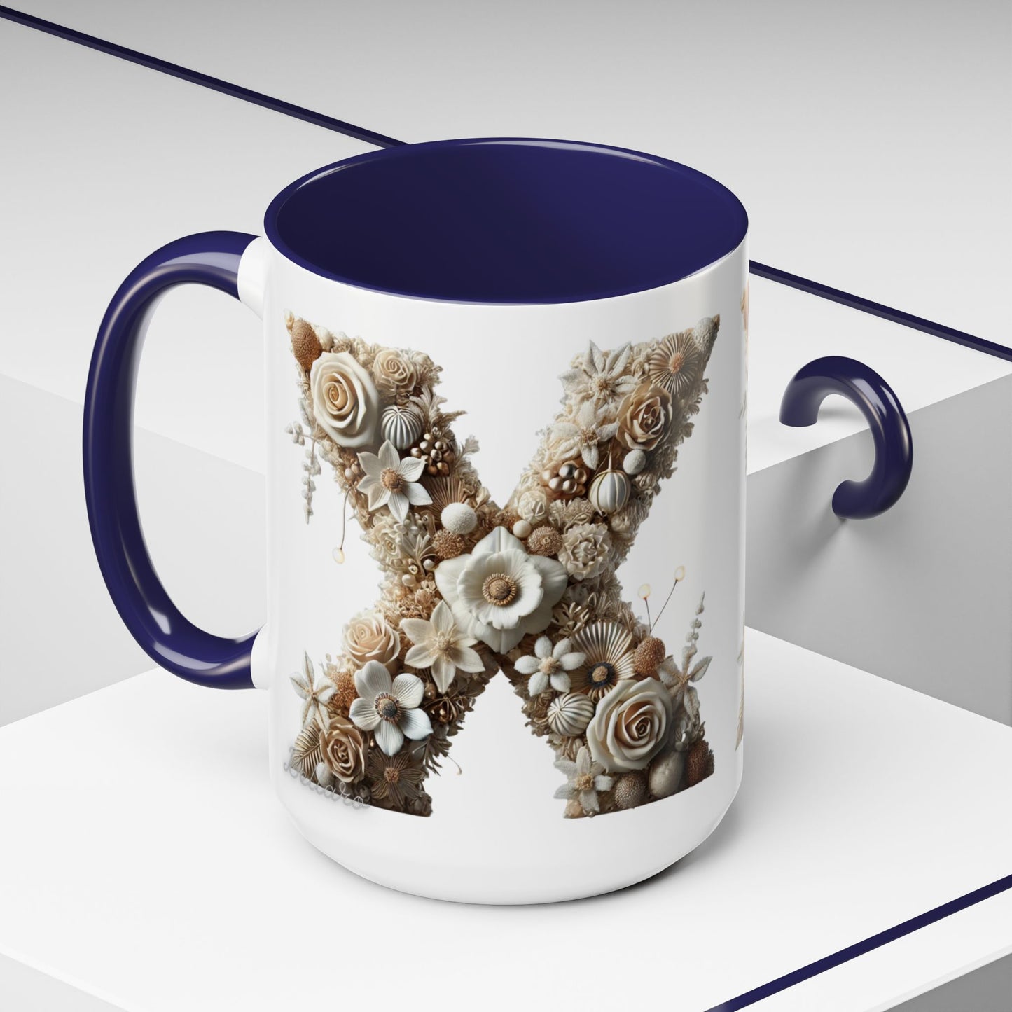 Artistic Letter 'X' Accent Coffee Mug – Neutral Rustic Botanical Initial