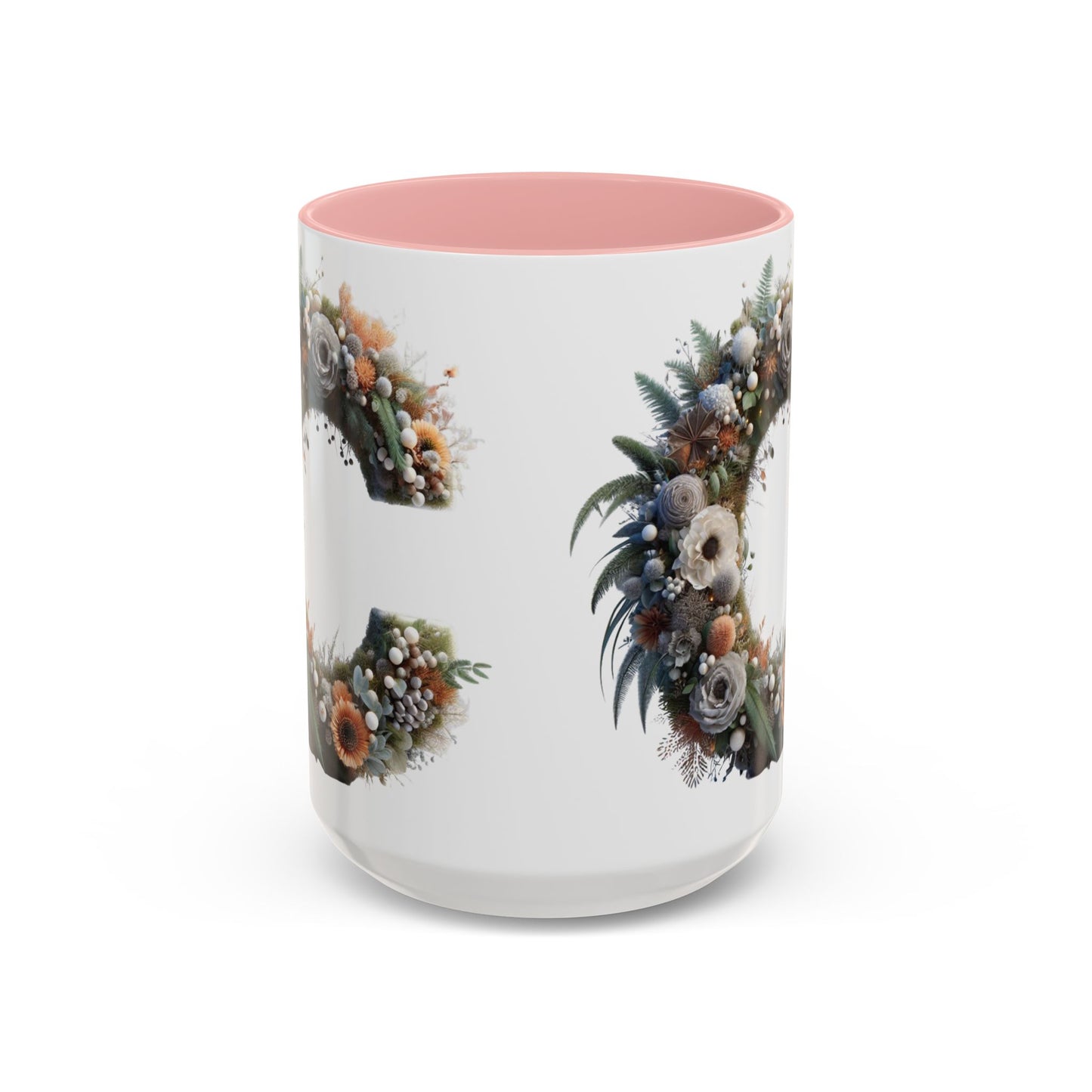 Floral Letter 'C' Accent Coffee Mug — Monogram Initial Ceramic Mug