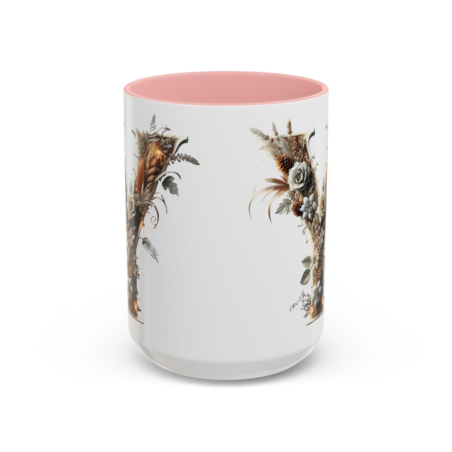 Artistic Monogram 'Y' Accent Coffee Mug — Elegant Botanical Initial Mug 15oz