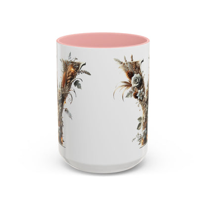 Artistic Monogram 'Y' Accent Coffee Mug — Elegant Botanical Initial Mug 15oz