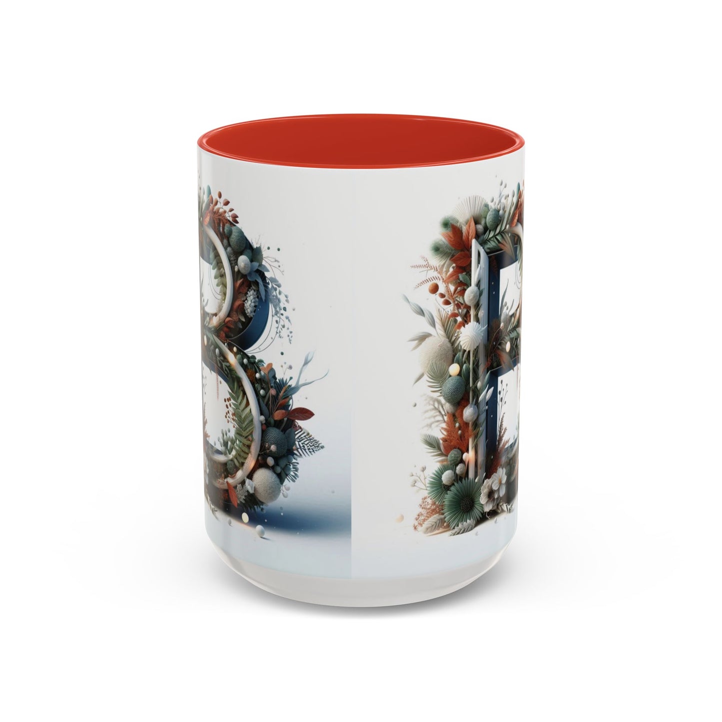 Monogram 'B' Accent Coffee Mug – Floral Holiday Initial 15oz