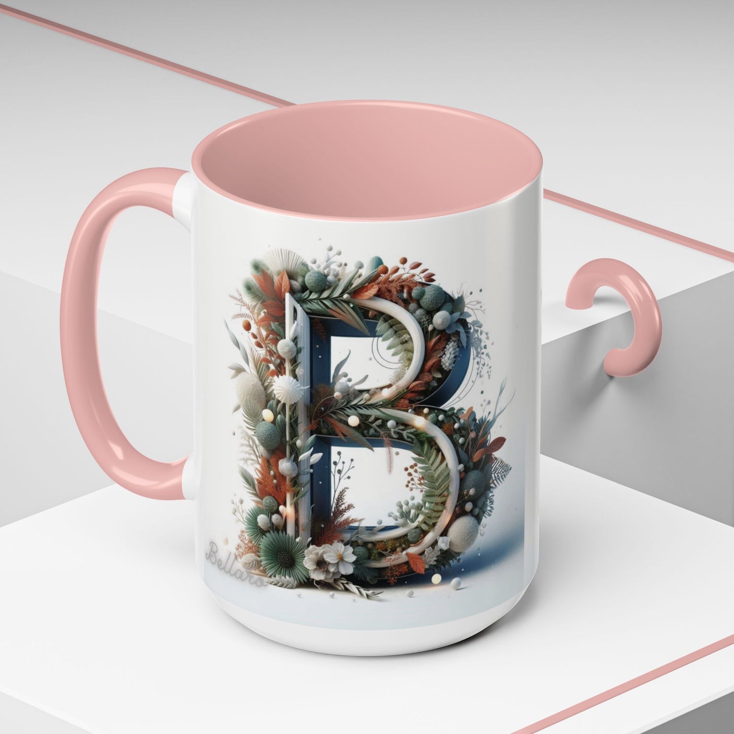 Monogram 'B' Accent Coffee Mug – Floral Holiday Initial 15oz