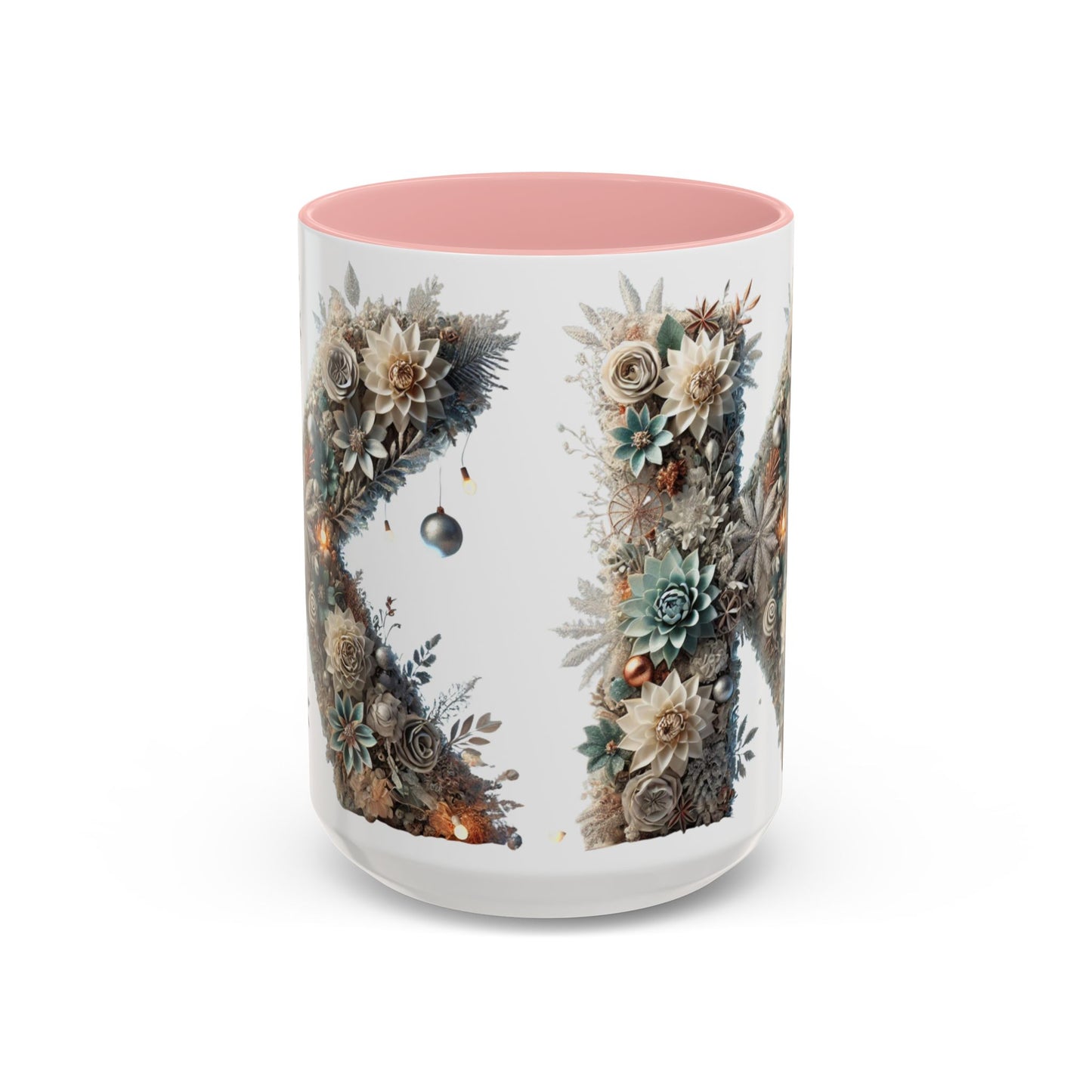 Floral Letter 'K' Accent Coffee Mug — Elegant Botanical Monogram Gift 15oz
