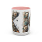 Floral Letter 'K' Accent Coffee Mug — Elegant Botanical Monogram Gift 15oz