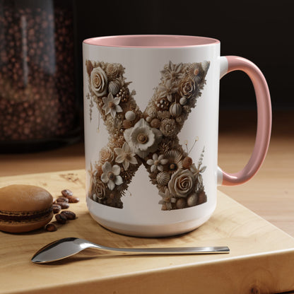 Artistic Letter 'X' Accent Coffee Mug – Neutral Rustic Botanical Initial