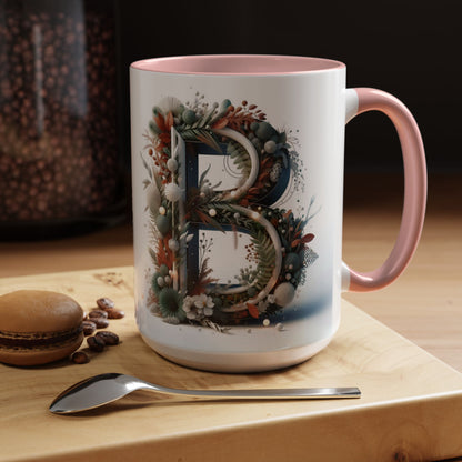 Monogram 'B' Accent Coffee Mug – Floral Holiday Initial 15oz