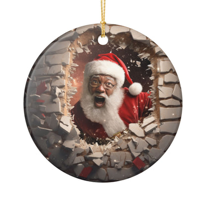 Santa Breaking Through Ornament - Hilarious Holiday Ceramic 3D Decoration