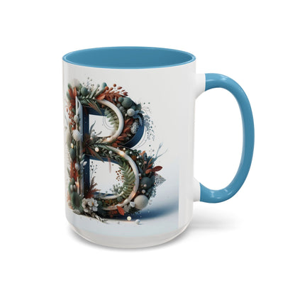 Monogram 'B' Accent Coffee Mug – Floral Holiday Initial 15oz