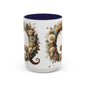 Floral Coffee Mug — Decorative 'Q' Monogram Accent Mug 15oz