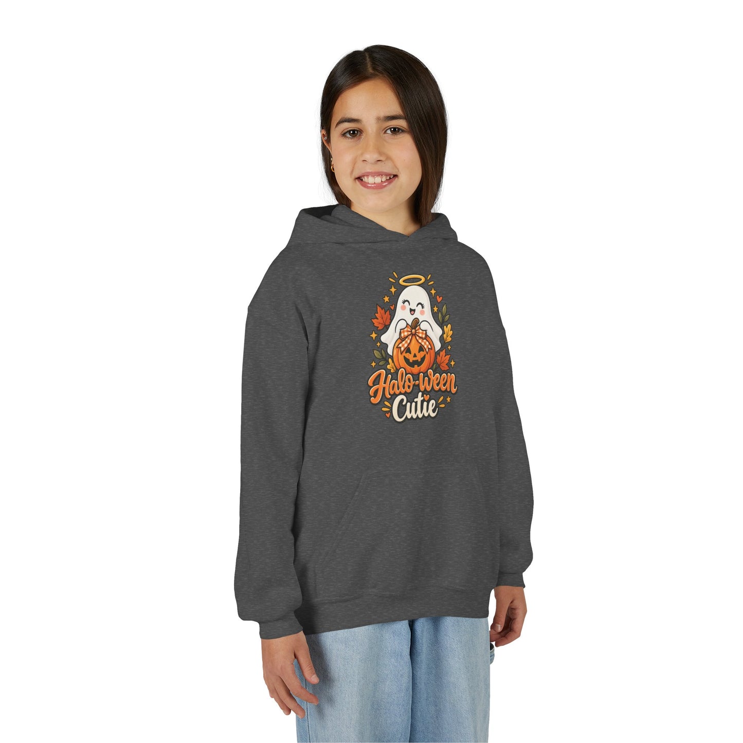 Halloween Cutie Youth Hoodie — Cute Ghost & Jack-O’-Lantern Kids Pullover