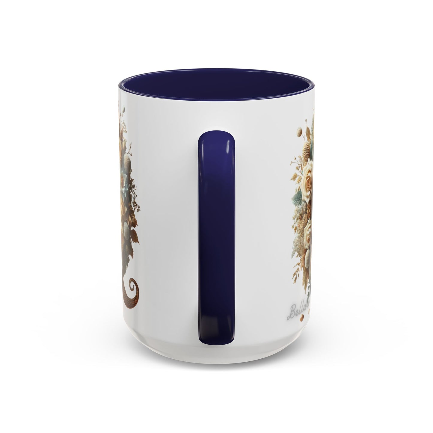 Floral Coffee Mug — Decorative 'Q' Monogram Accent Mug 15oz