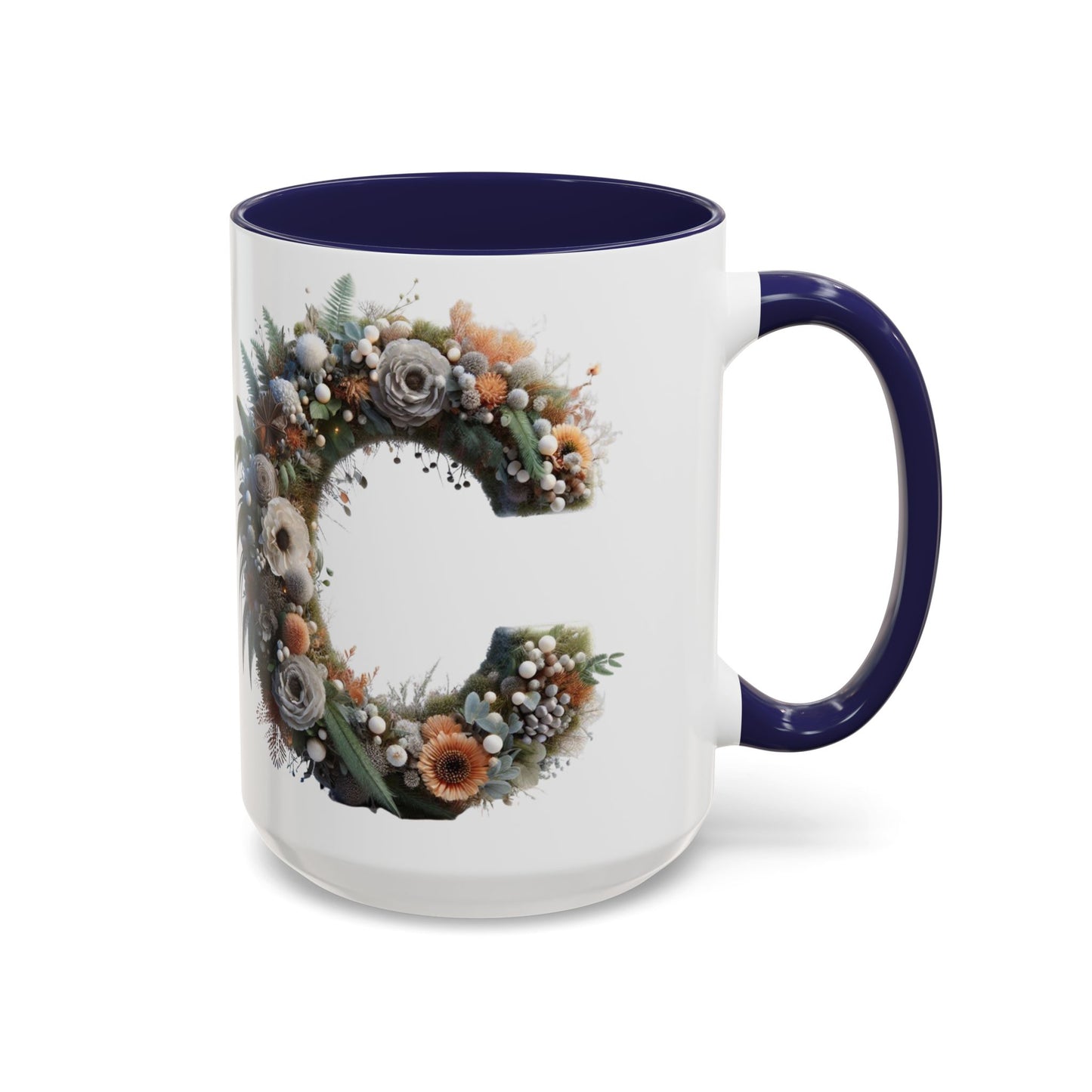 Floral Letter 'C' Accent Coffee Mug — Monogram Initial Ceramic Mug