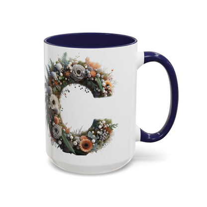 Floral Letter 'C' Accent Coffee Mug — Monogram Initial Ceramic Mug