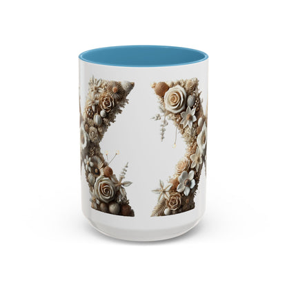 Artistic Letter 'X' Accent Coffee Mug – Neutral Rustic Botanical Initial