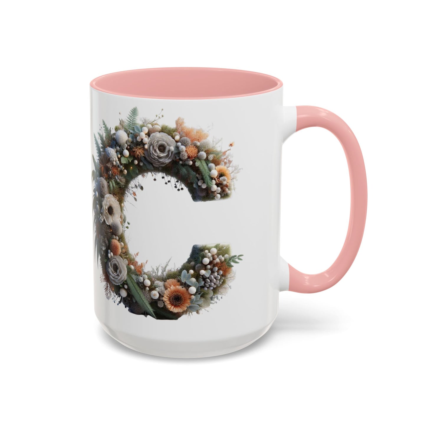Floral Letter 'C' Accent Coffee Mug — Monogram Initial Ceramic Mug
