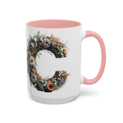 Floral Letter 'C' Accent Coffee Mug — Monogram Initial Ceramic Mug