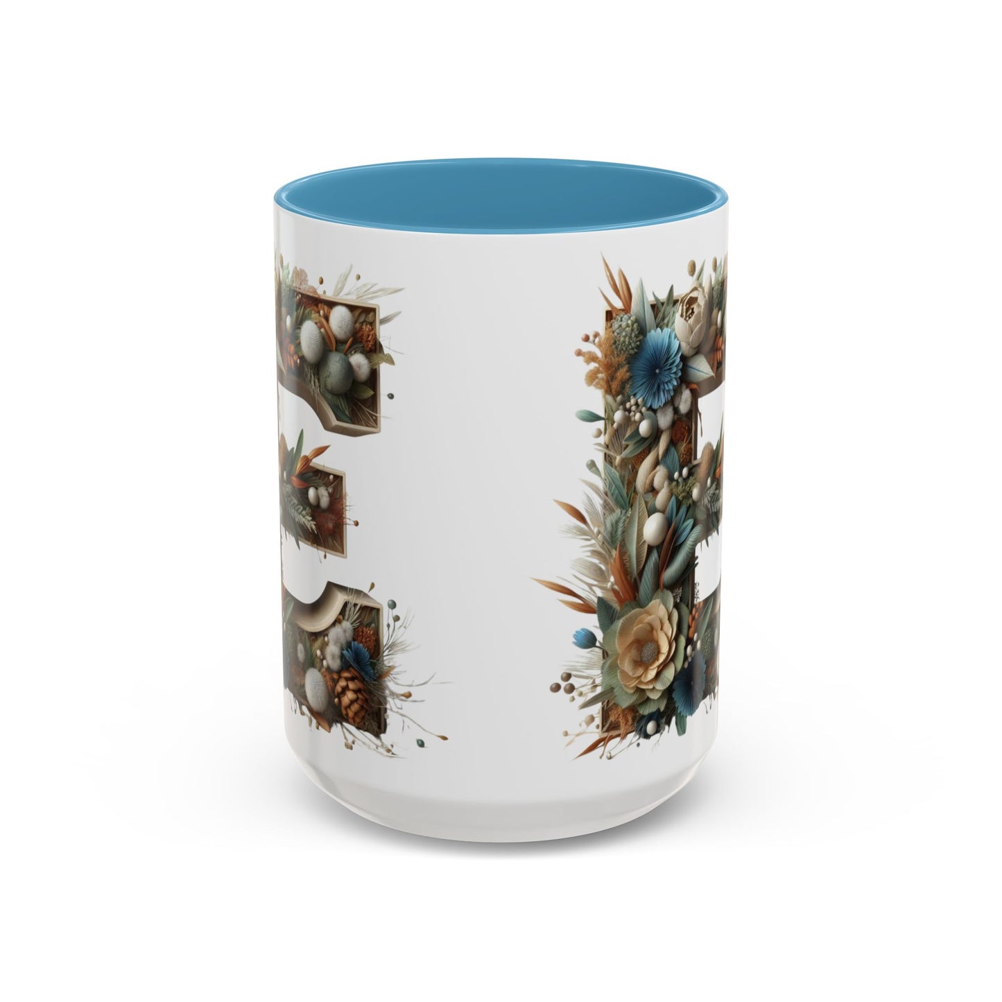 Artistic 'E' Letter Accent Coffee Mug – Botanical Initial Design 15oz