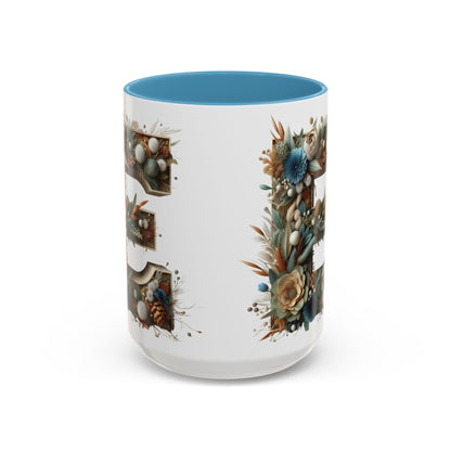 Artistic 'E' Letter Accent Coffee Mug – Botanical Initial Design 15oz