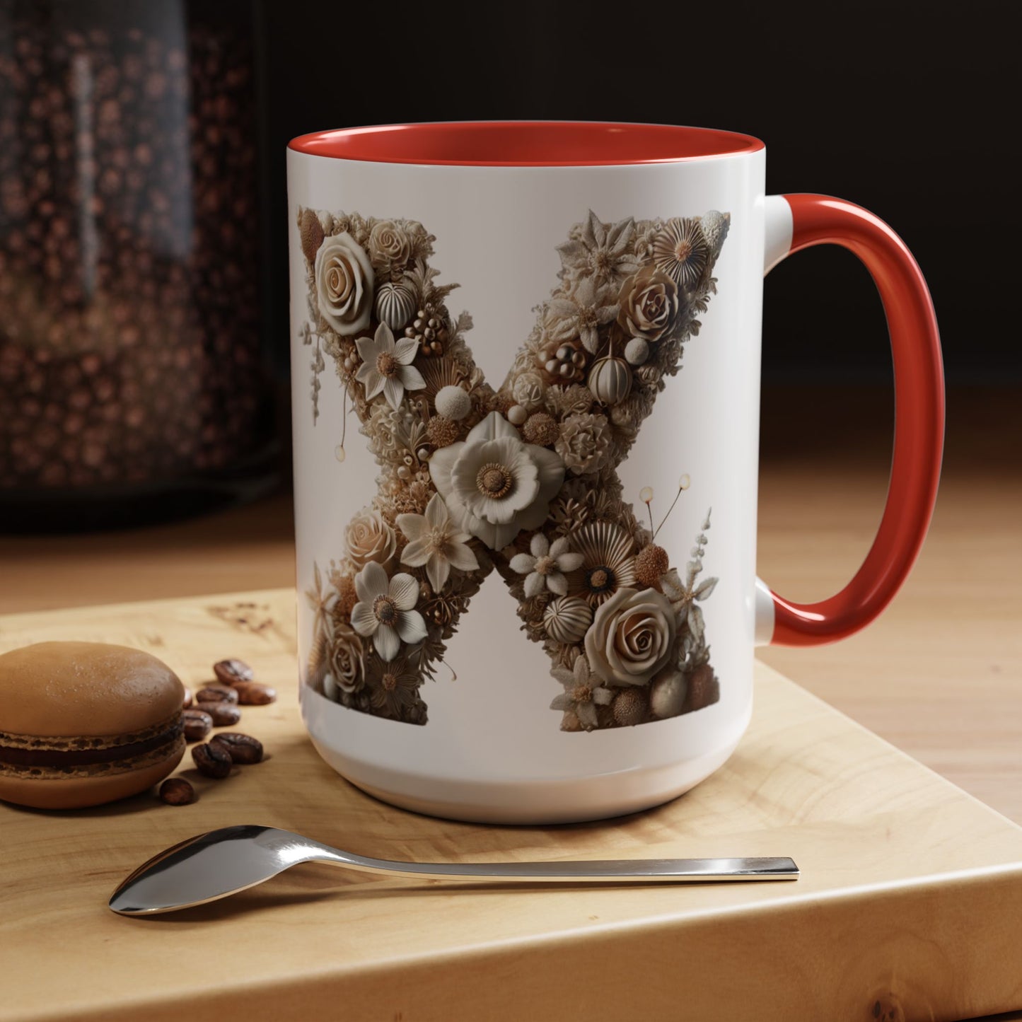 Artistic Letter 'X' Accent Coffee Mug – Neutral Rustic Botanical Initial