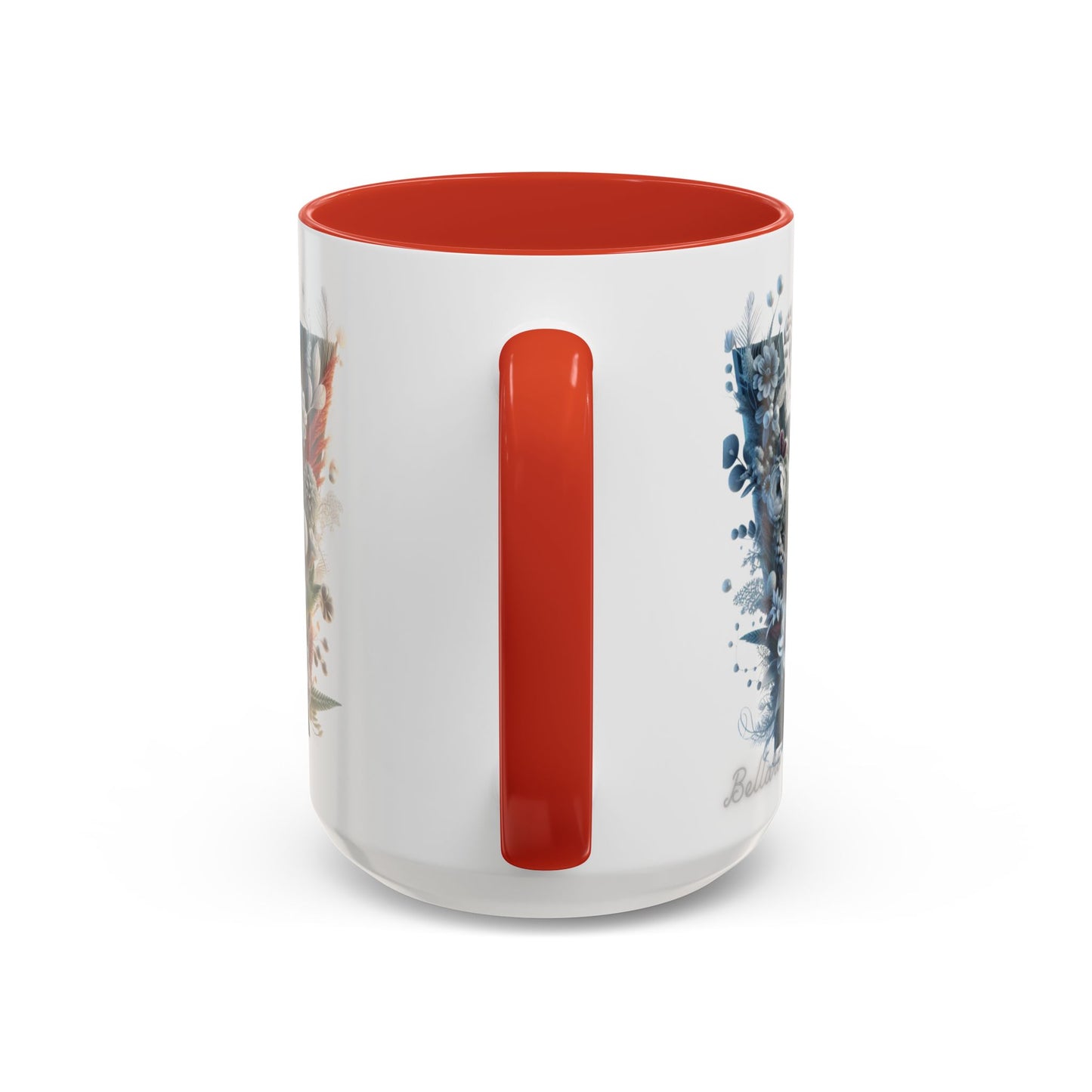 Floral Monogram Letter 'W' Accent Coffee Mug — Decorative Initial Monogram Mug 15oz