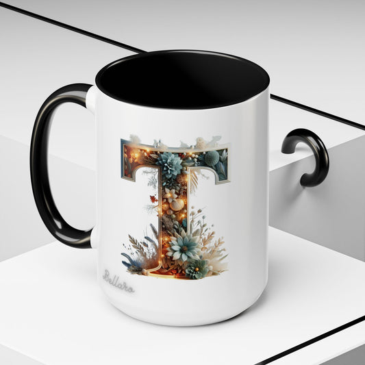 Accent Letter 'T' Coffee Mug — Colorful 15oz Personalized Initial Mug