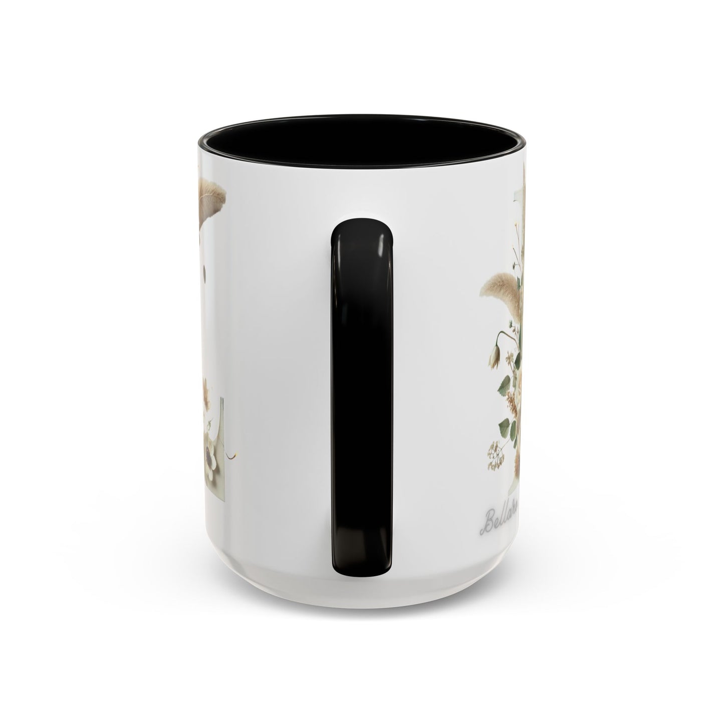 Boho 'L' Accent Coffee Mug — Neutral Dried Flowers Design 15oz