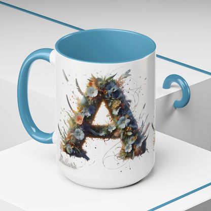 Floral Monogram 'A' Accent Coffee Mug — Artistic Alphabet Initial Gift