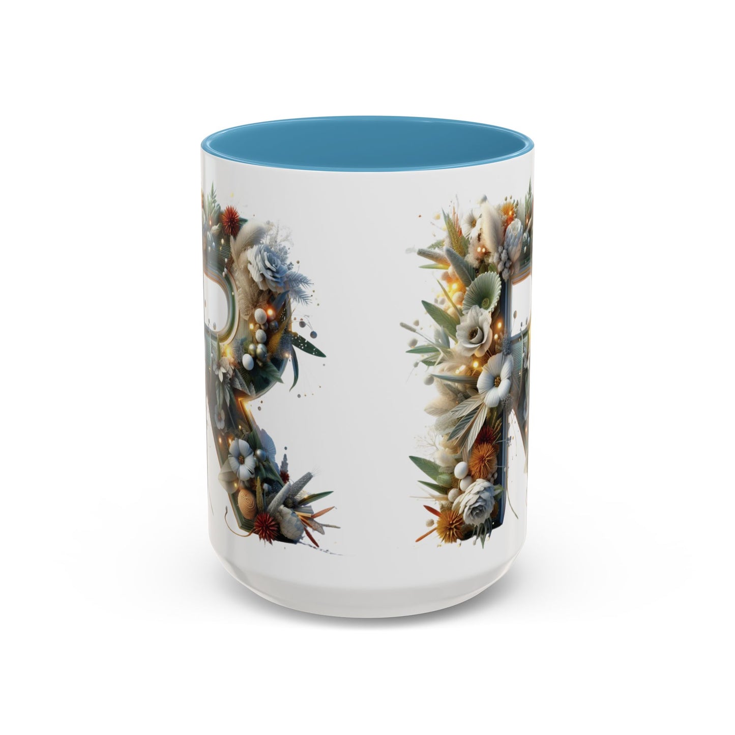 Personalized Monogram 'R' Artistic Floral Accent Coffee Mug 15oz
