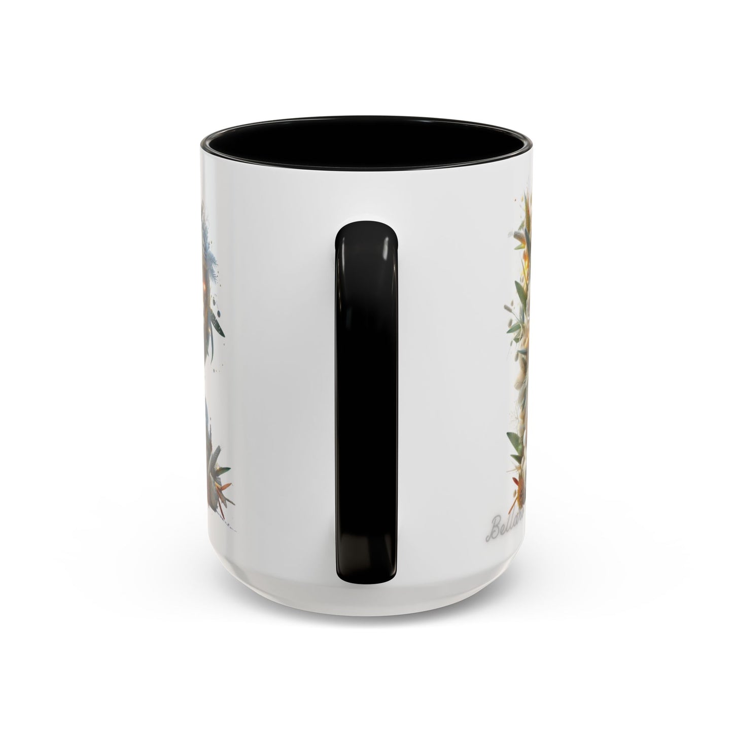 Personalized Monogram 'R' Artistic Floral Accent Coffee Mug 15oz