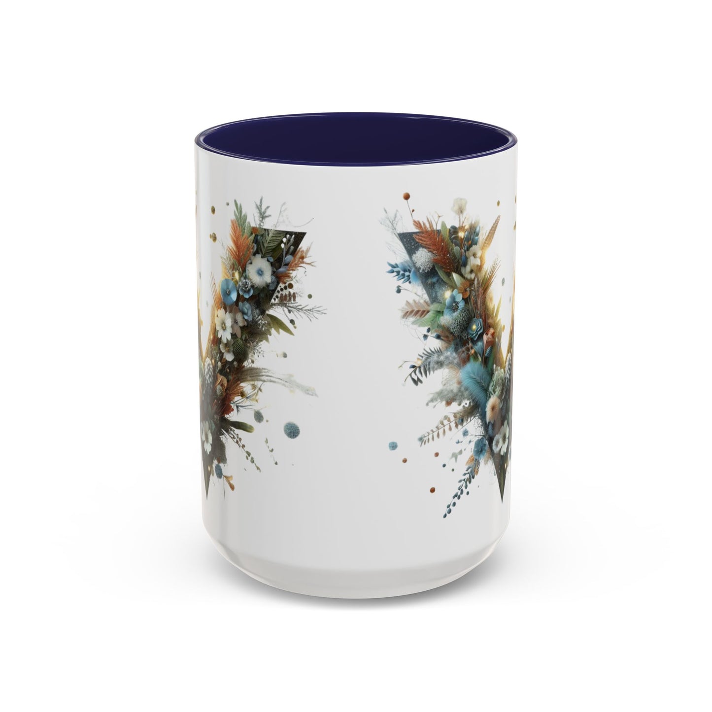 Artistic Letter 'V' Accent Coffee Mug — Botanical Initial Ceramic Mug 15 oz