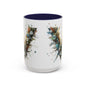 Artistic Letter 'V' Accent Coffee Mug — Botanical Initial Ceramic Mug 15 oz