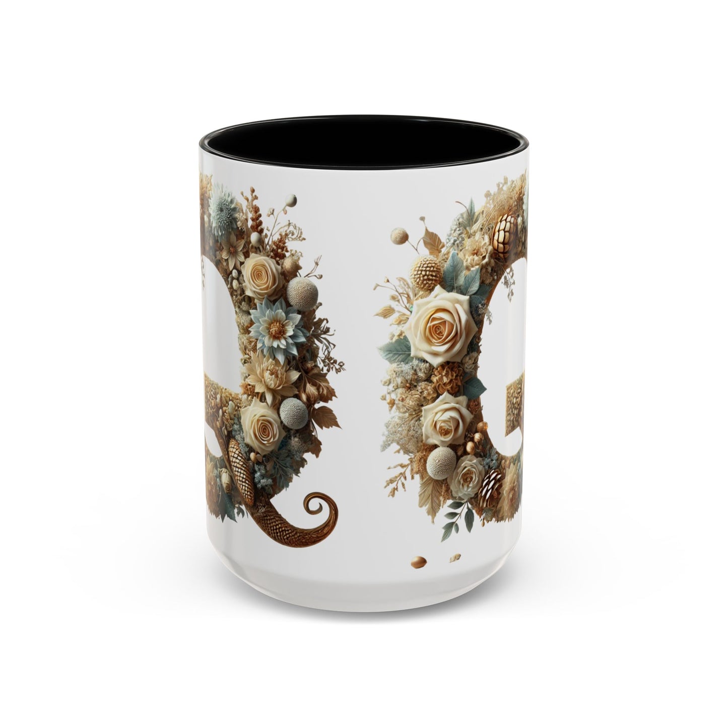 Floral Coffee Mug — Decorative 'Q' Monogram Accent Mug 15oz
