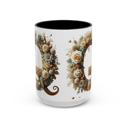 Floral Coffee Mug — Decorative 'Q' Monogram Accent Mug 15oz